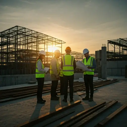 Equipo de ingeniería profesional en sitio de construcción