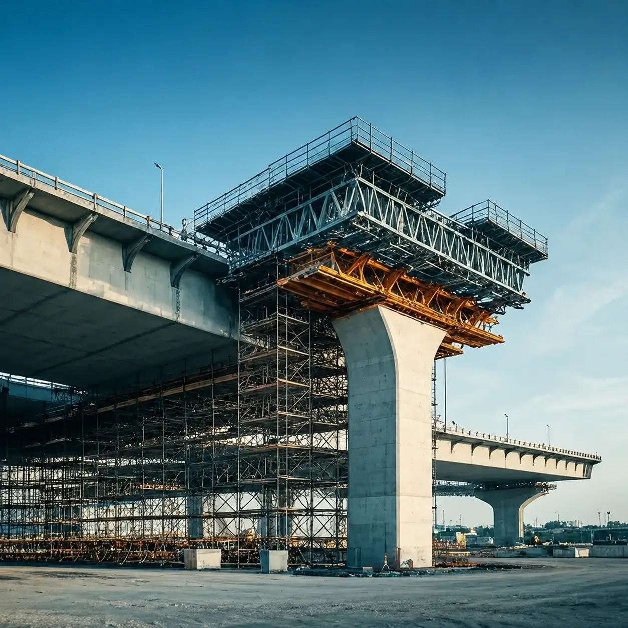 Proyecto de obra civil e infraestructura con pilares de concreto